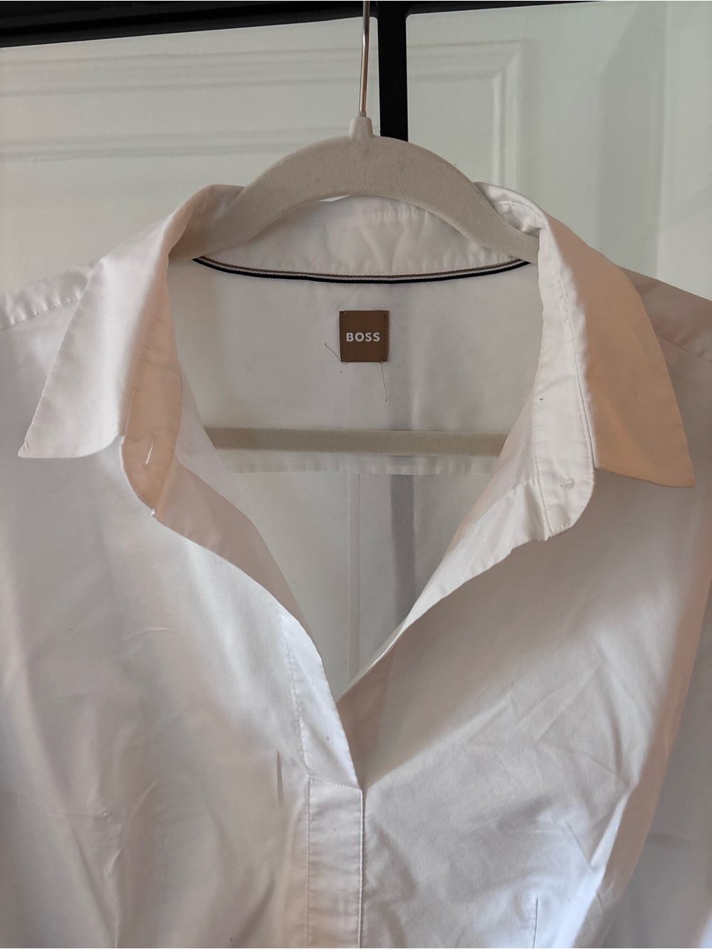 BOSS Women’s White One Button-Front Slim-Fit Blouse in Stretch Cotton